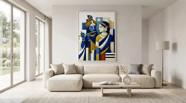 Radha Krishna Abstract Wall Art in bedroom