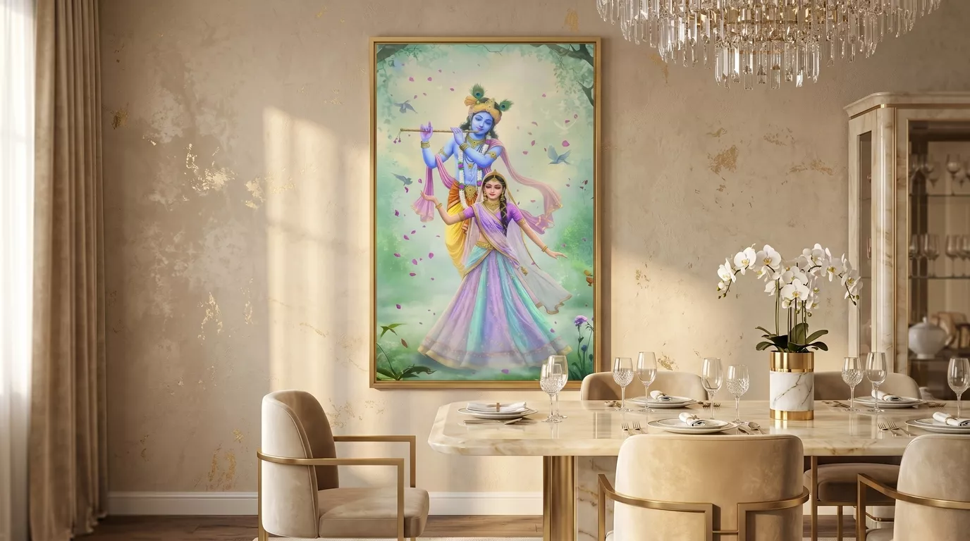 Radha Krishna Canvas Wall Art Placement in Dining Area