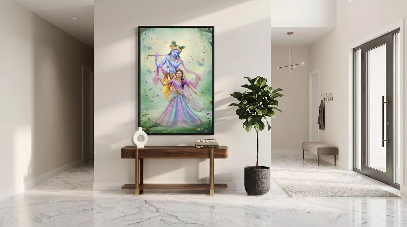 Radha Krishna Canvas Wall Art Placement near Entryway