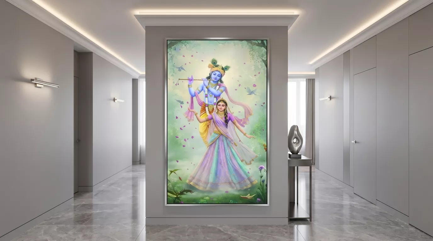Radha Krishna Canvas Wall Art Placement in Hallway