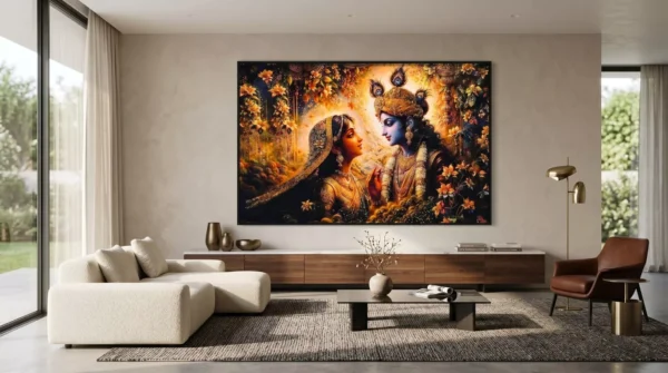 Radha Krishna Love Canvas Wall Art Placement In Living Room