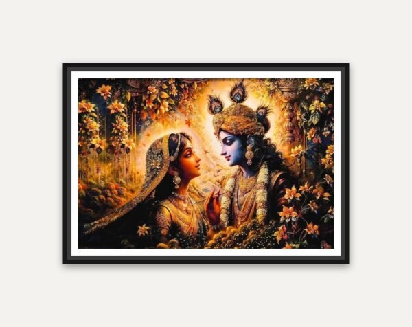 radha-krishna canvas wall art shown framed on a wall