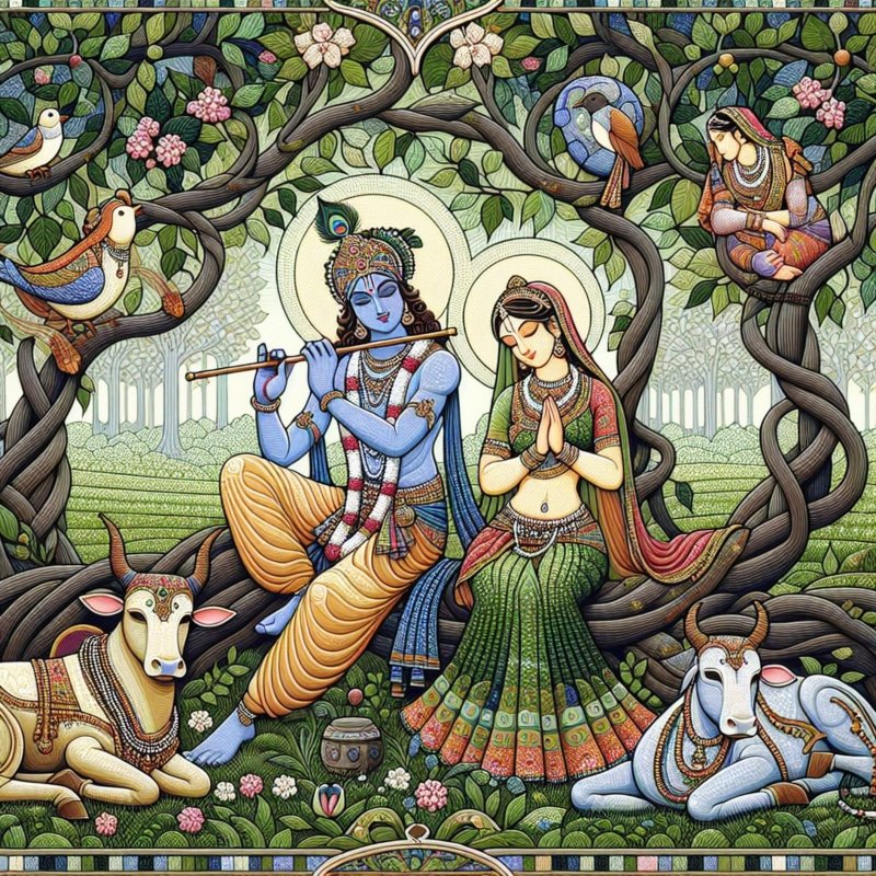 radha krishna grove mural canvas wall art