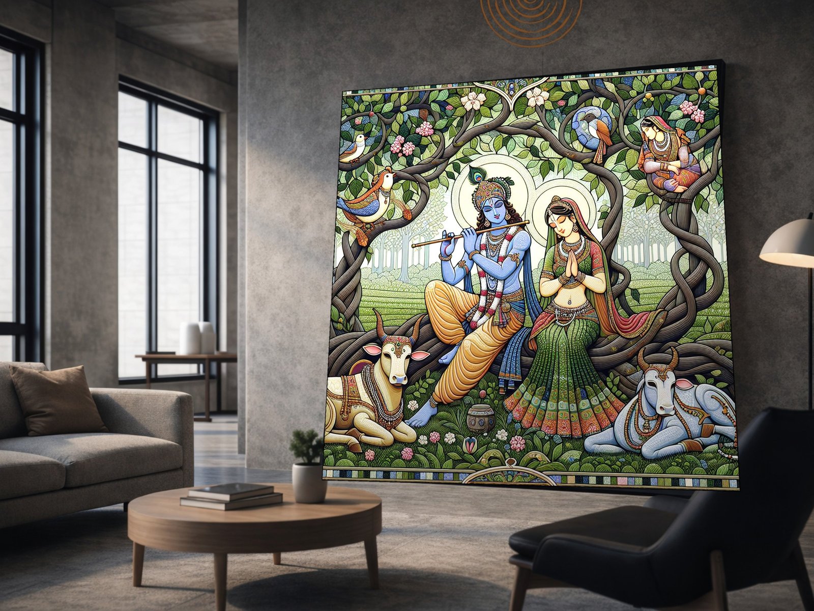 Radha Krishna Grove Mural framed canvas wall art