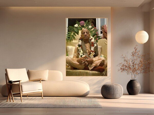 garlanded guru portrait canvas wall art shown framed on a wall