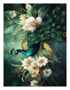 Peacock Floral Art Canvas Wall Art 3x4 Feet – Floating Frame – Premium Digital Canvas Print – Living Room & गृह आध्यात्मिक दीवार सजावट