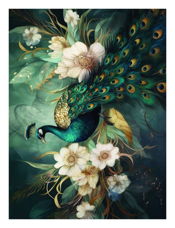 peacock floral art canvas wall art