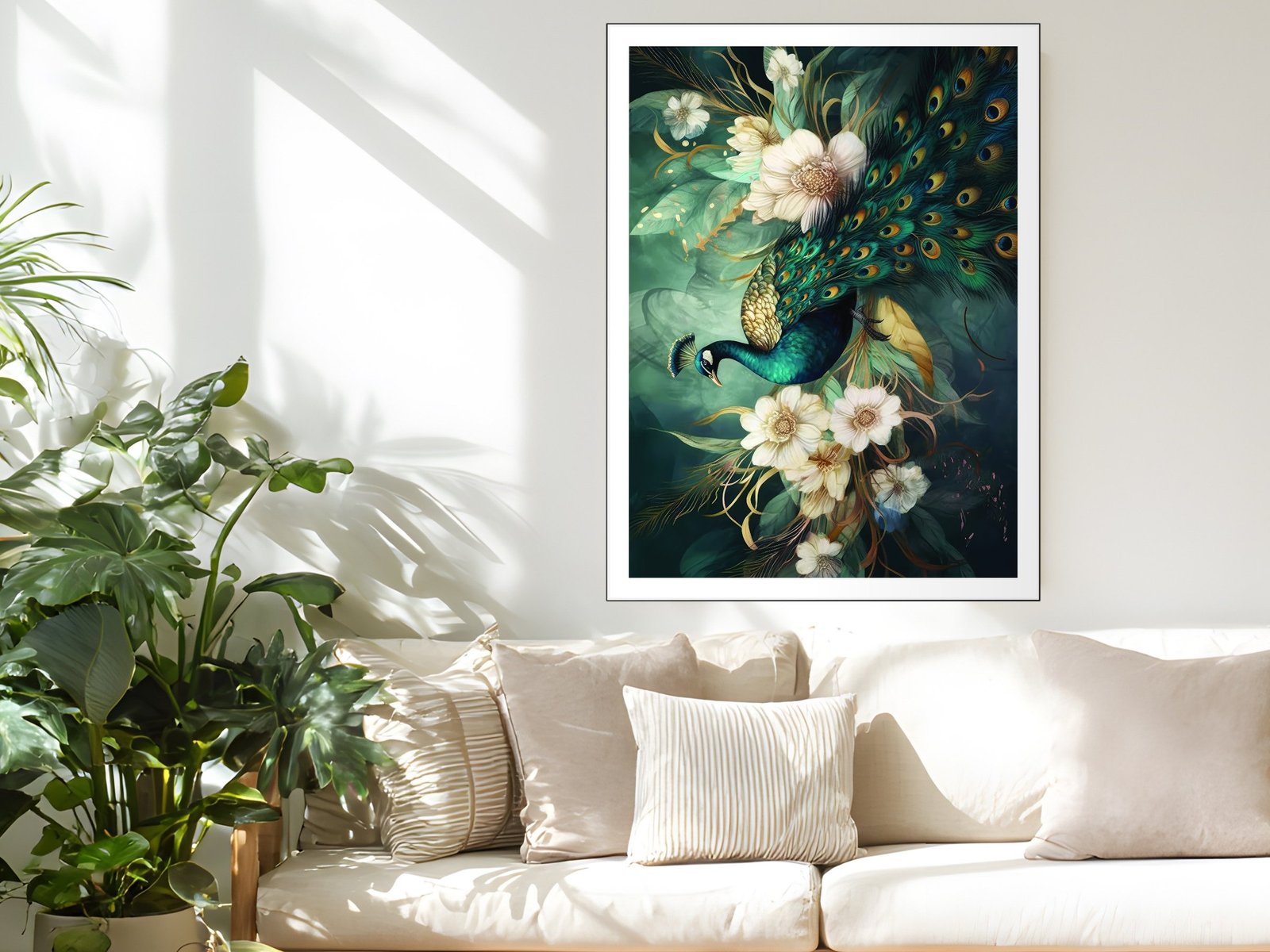 Peacock Floral Art canvas wall art placement
