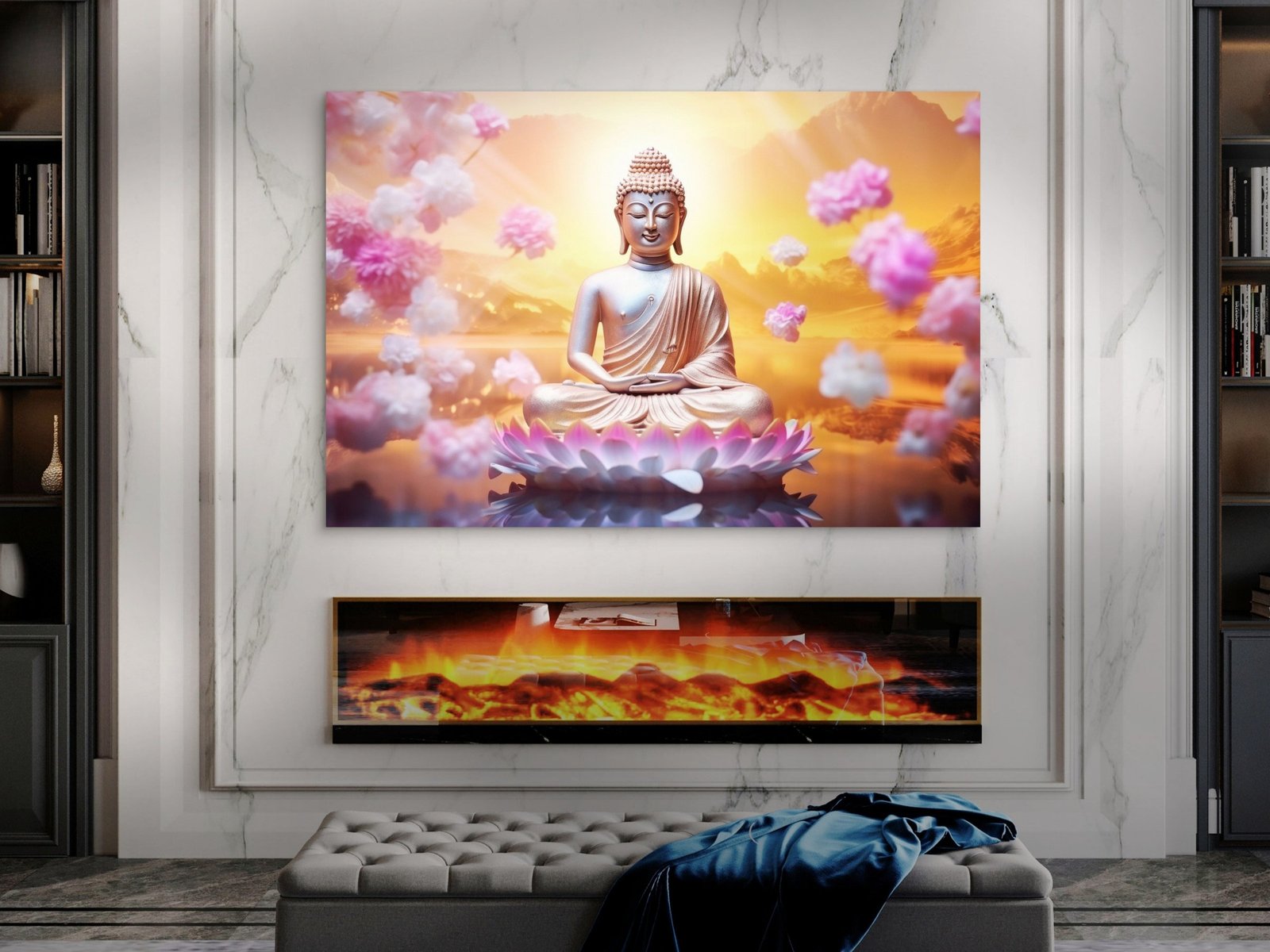 Buddha on Lotus at Dawn framed canvas wall art