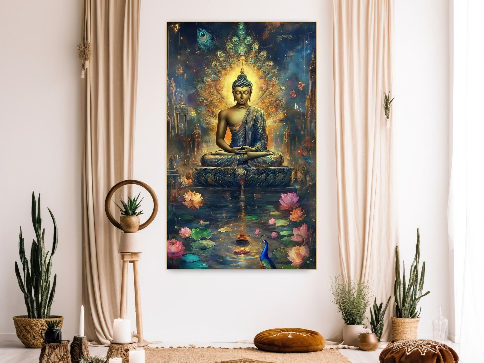 Buddha Lotus Twilight framed canvas wall art