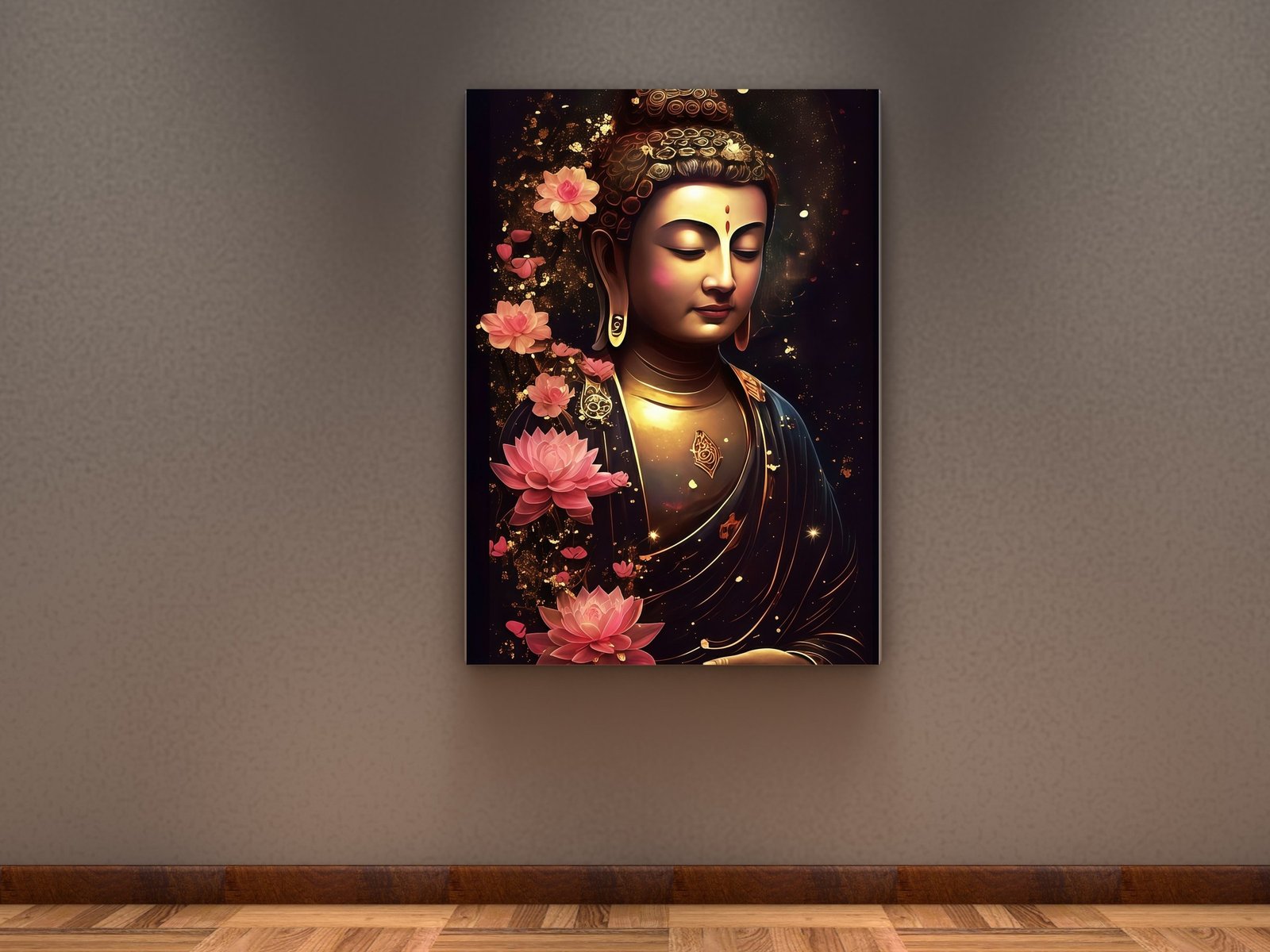 Golden Buddha framed canvas wall art