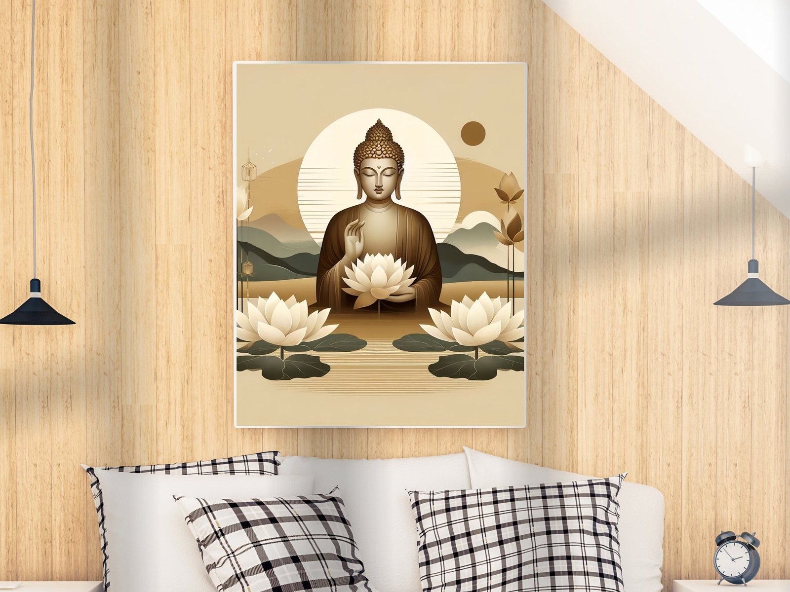 Buddha with Lotus framed canvas wall art