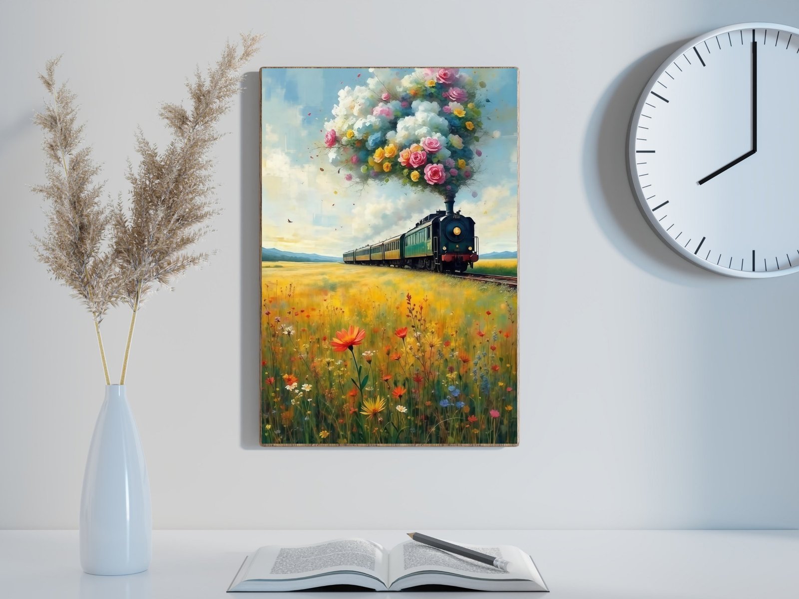 Whimsical Train Journey framed canvas wall art