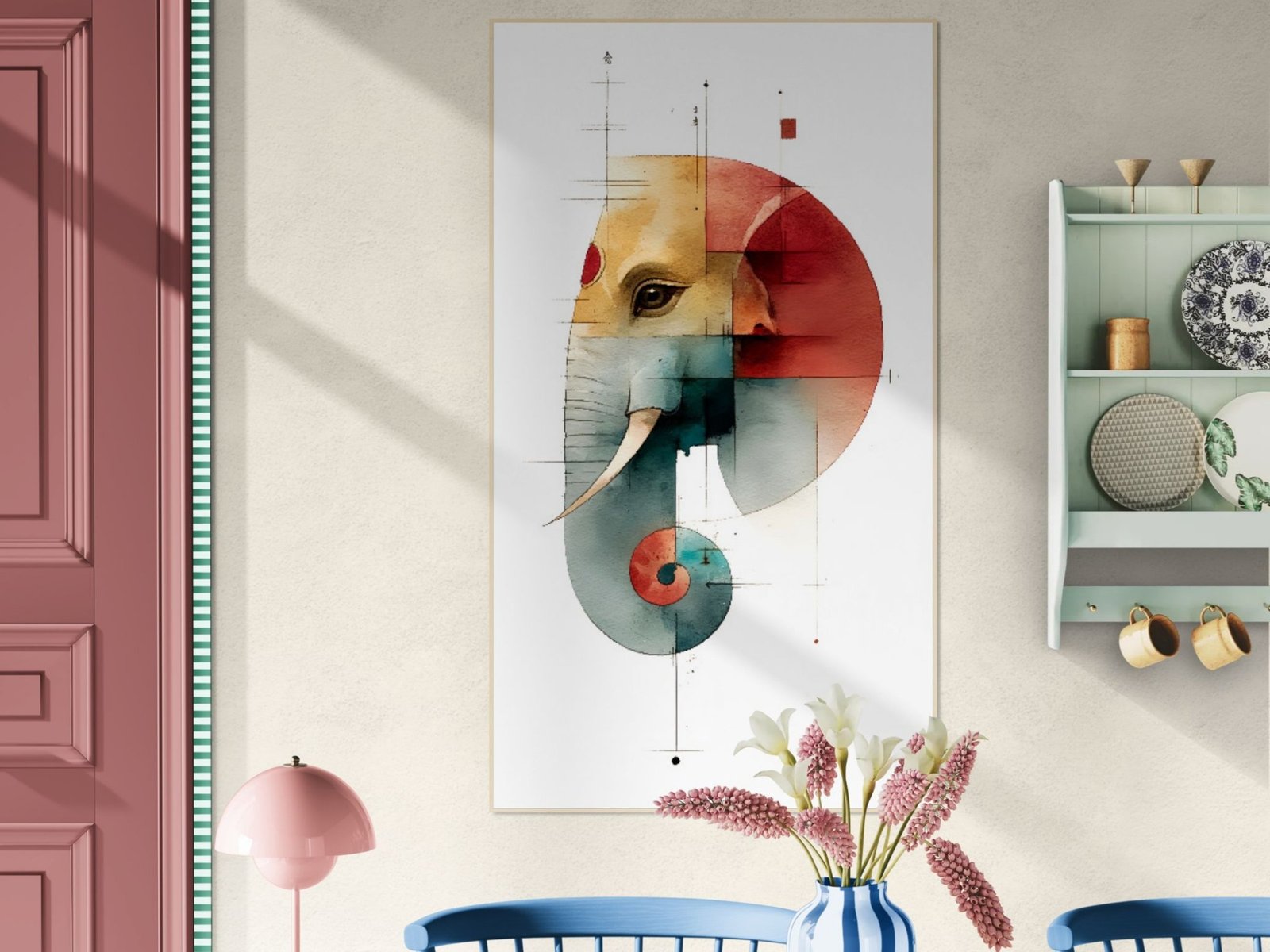 Geometric Elephant framed canvas wall art