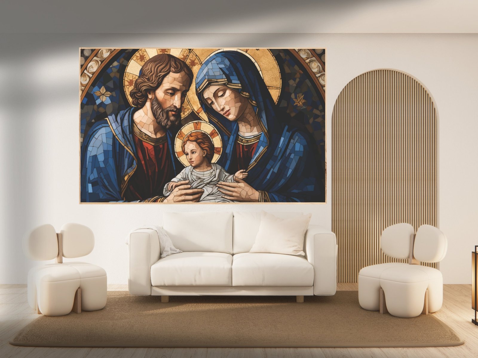 Holy Family Stained Glass framed canvas wall art