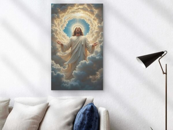 jesus in heavenly glory canvas wall art shown framed on a wall