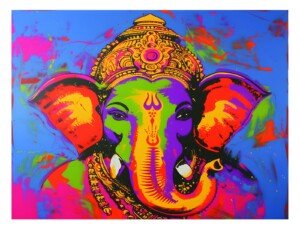 Ganesh Pop Art Canvas Wall Art 3x4 Feet – Floating Frame – Premium Digital Canvas Print – Living Room & Home Spiritual Wall Décor