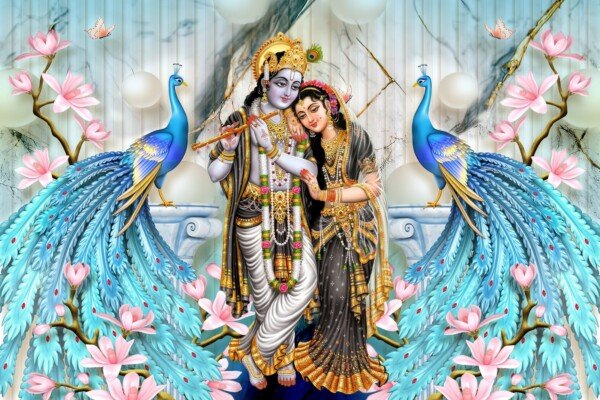 radha krishna peacock elegance canvas wall art