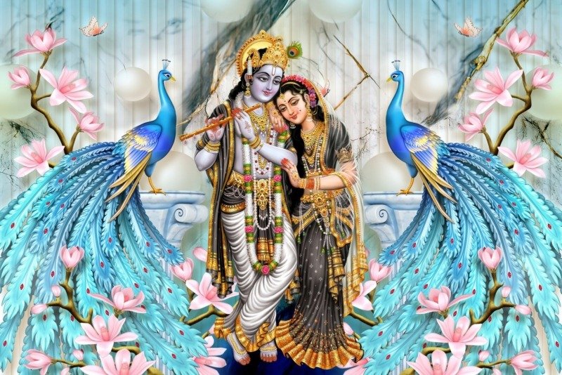 radha krishna peacock elegance canvas wall art