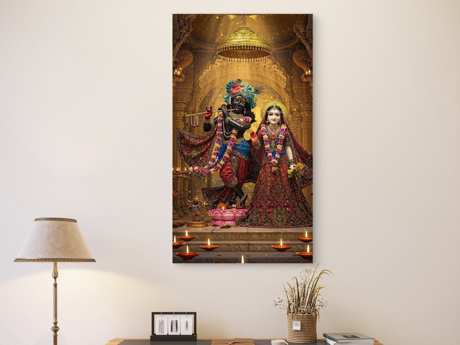 Radha Krishna Temple Scene framed canvas wall art