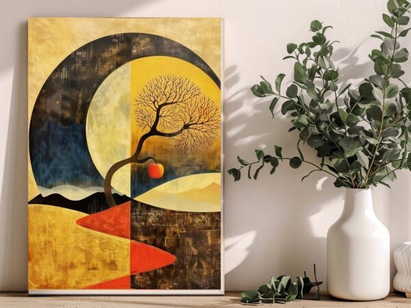 tree under moonlight canvas wall art shown framed on a wall