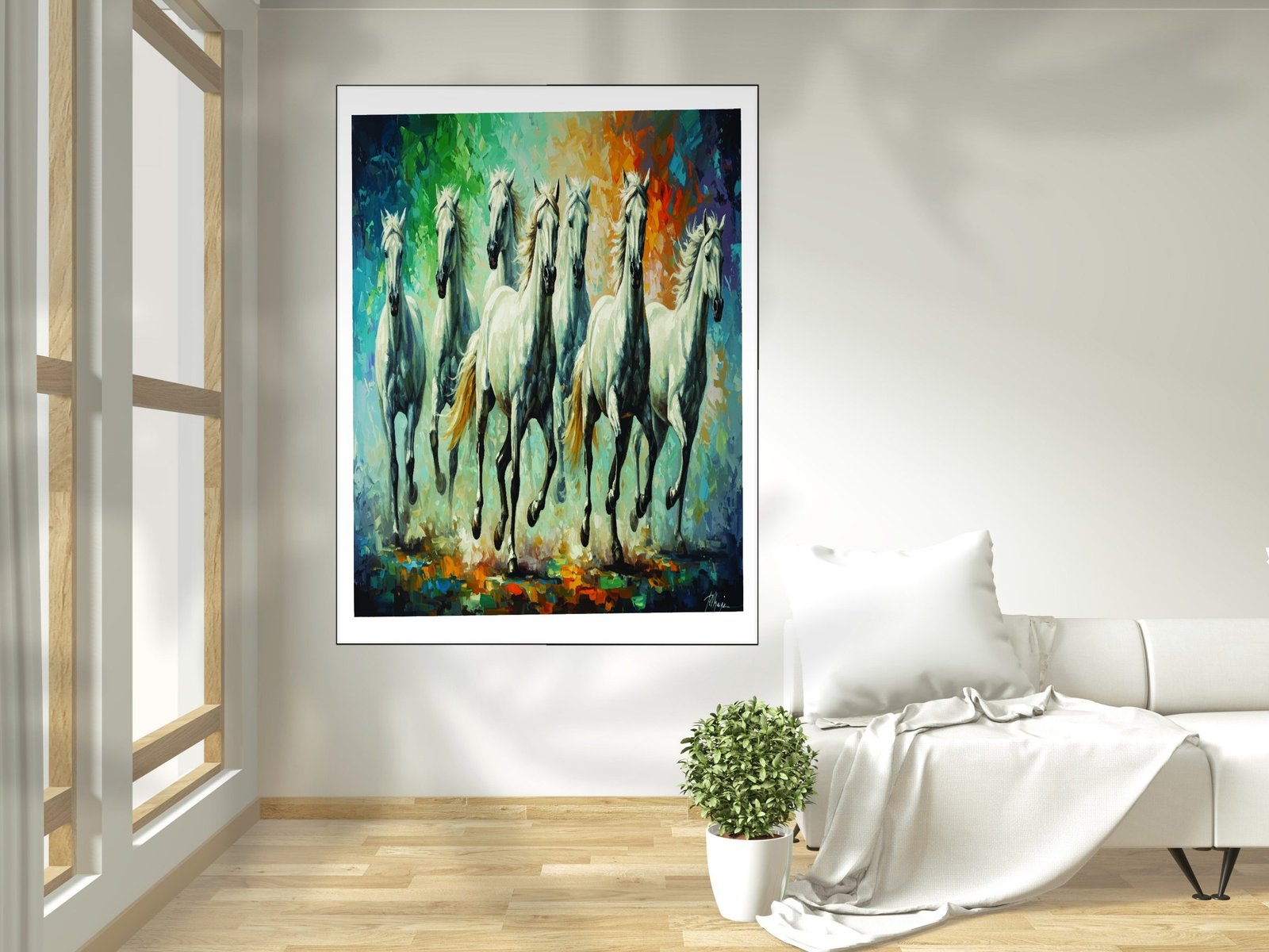 Seven Galloping Horses framed canvas wall art