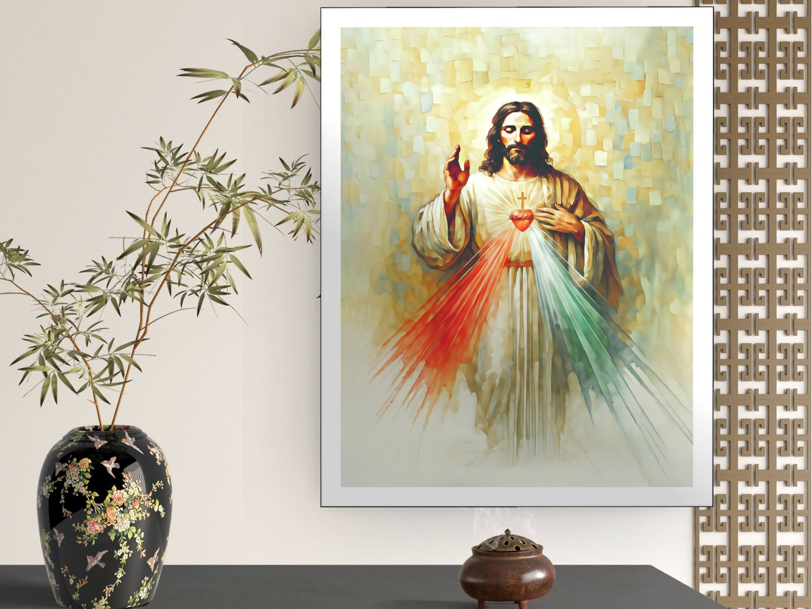 Sacred Heart of Jesus framed canvas wall art
