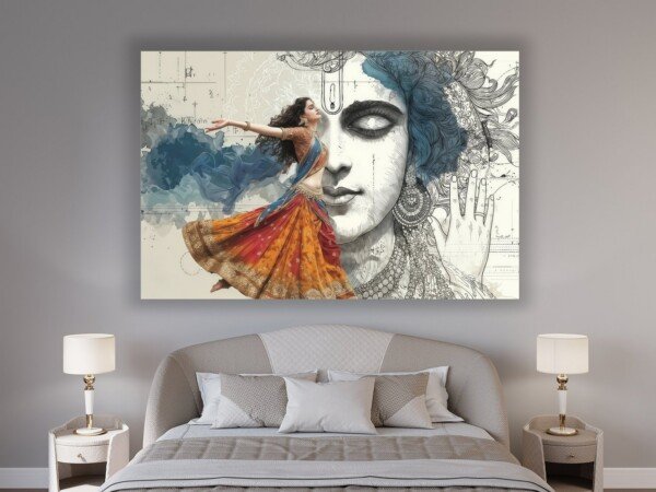 dancing lady portrait canvas wall art shown framed on a wall