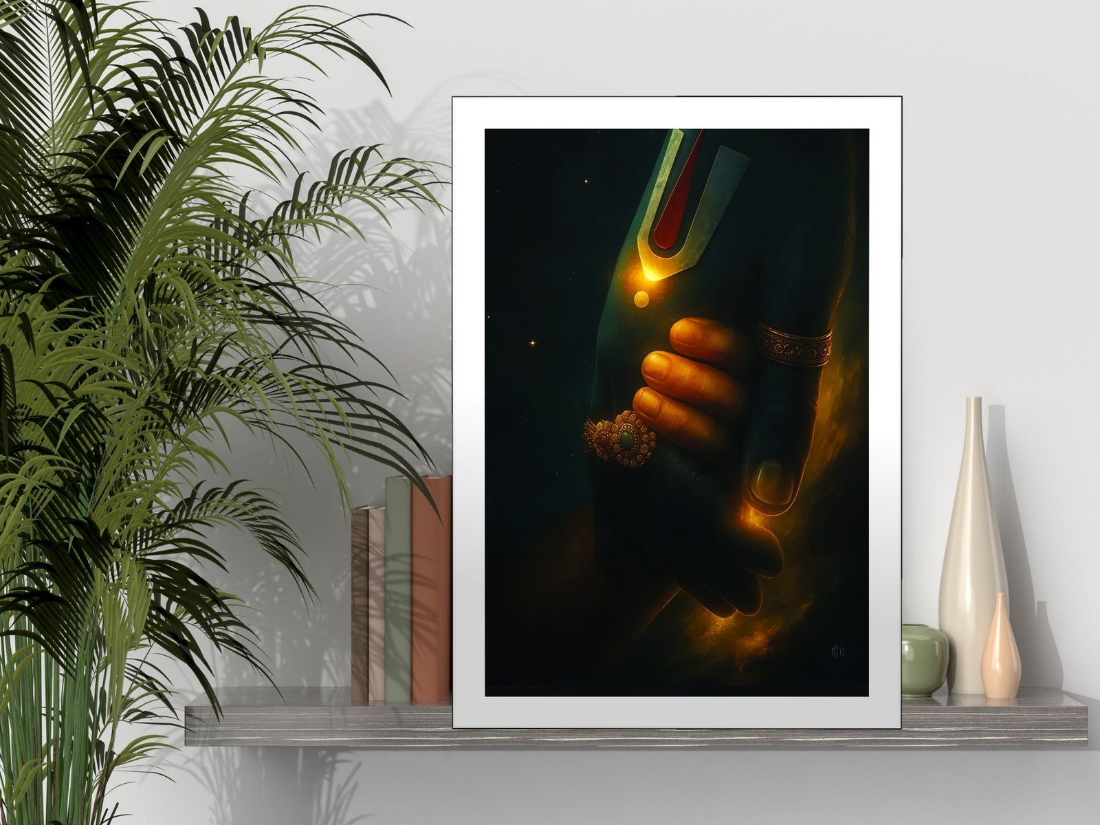 Divine Hand with Mala canvas wall art placement