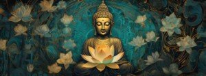 Teal Buddha Lotus Mural Canvas Wall Art 3x4 Feet – Floating Frame – Premium Digital Canvas Print – Living Room & Home Spiritual Wall Décor