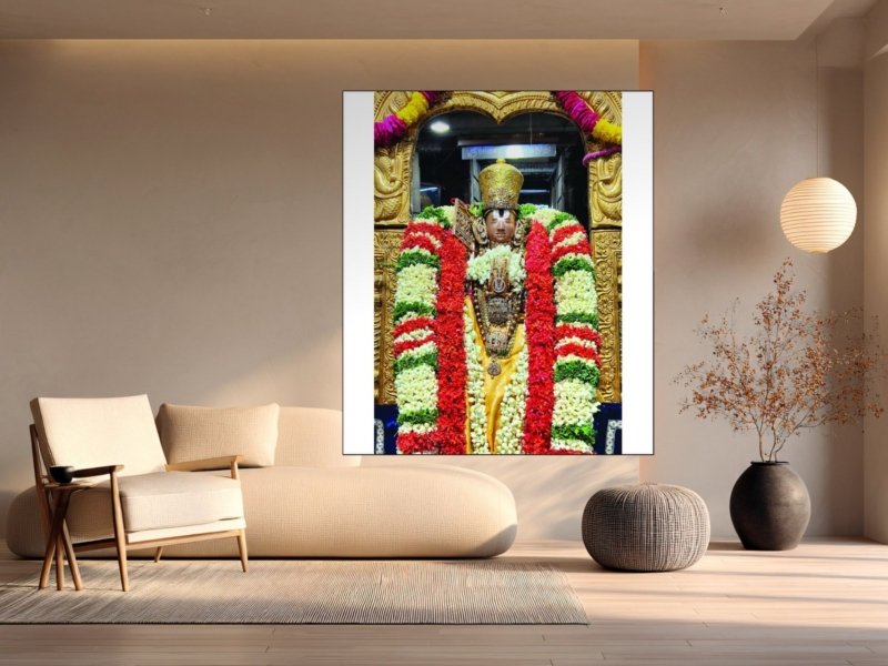 balaji garland darshan canvas wall art shown framed on a wall