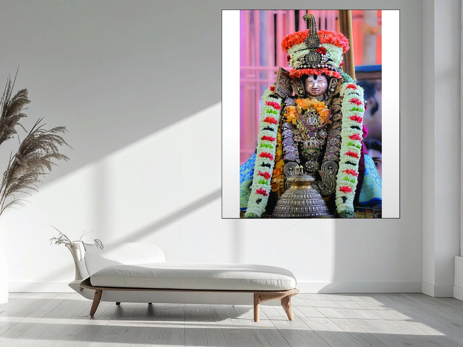 Utsava Deity in Garlands canvas wall art placement