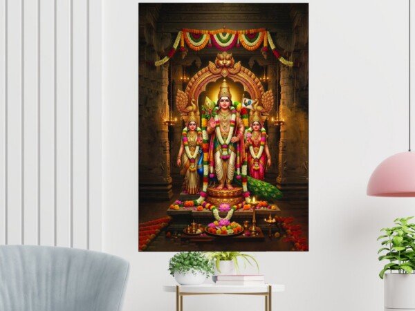 murugan sanctum darshan canvas wall art shown framed on a wall