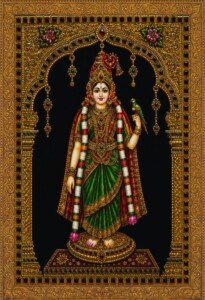 Andal with Parrot Tanjore Canvas Wall Art 3x4 Feet – Floating Frame – Premium Digital Canvas Print – Living Room & Home Spiritual Wall Décor