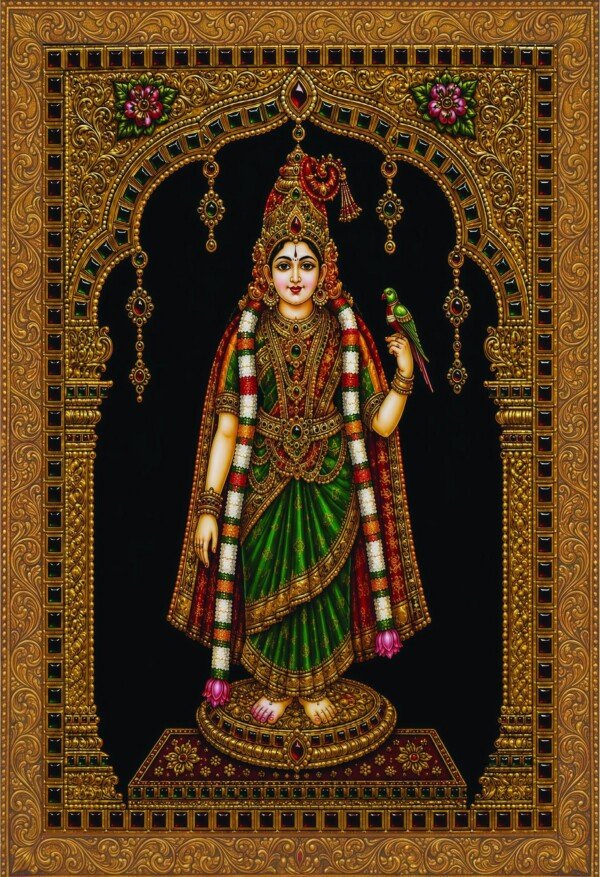 andal with parrot tanjore canvas wall art
