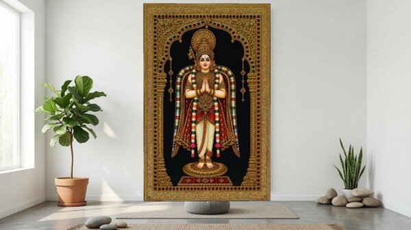 tanjore devotion panel canvas wall art shown framed on a wall