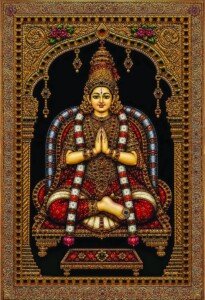 Tanjore Seated Goddess Canvas Wall Art 3x4 Feet – Floating Frame – Premium Digital Canvas Print – Living Room & Home Spiritual Wall Décor