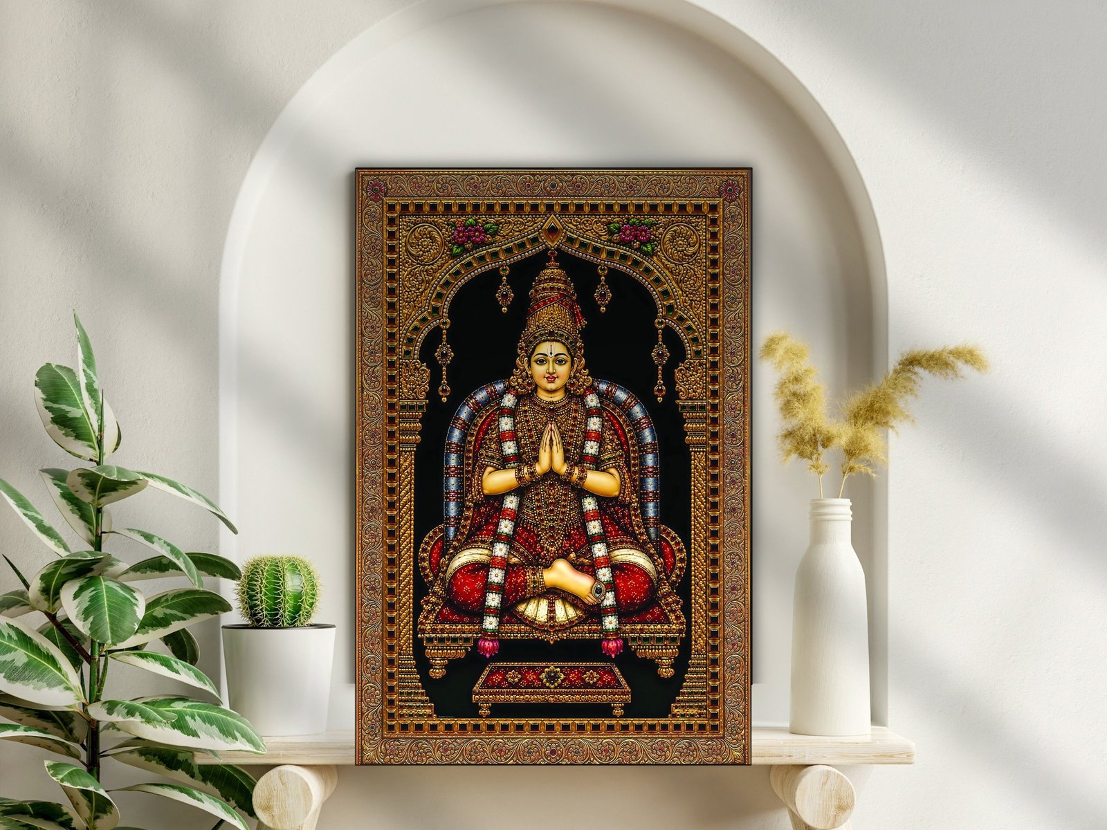 Tanjore Seated Goddess framed canvas wall art