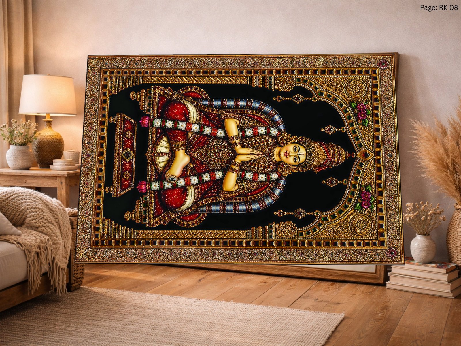 Tanjore Seated Goddess canvas wall art placement