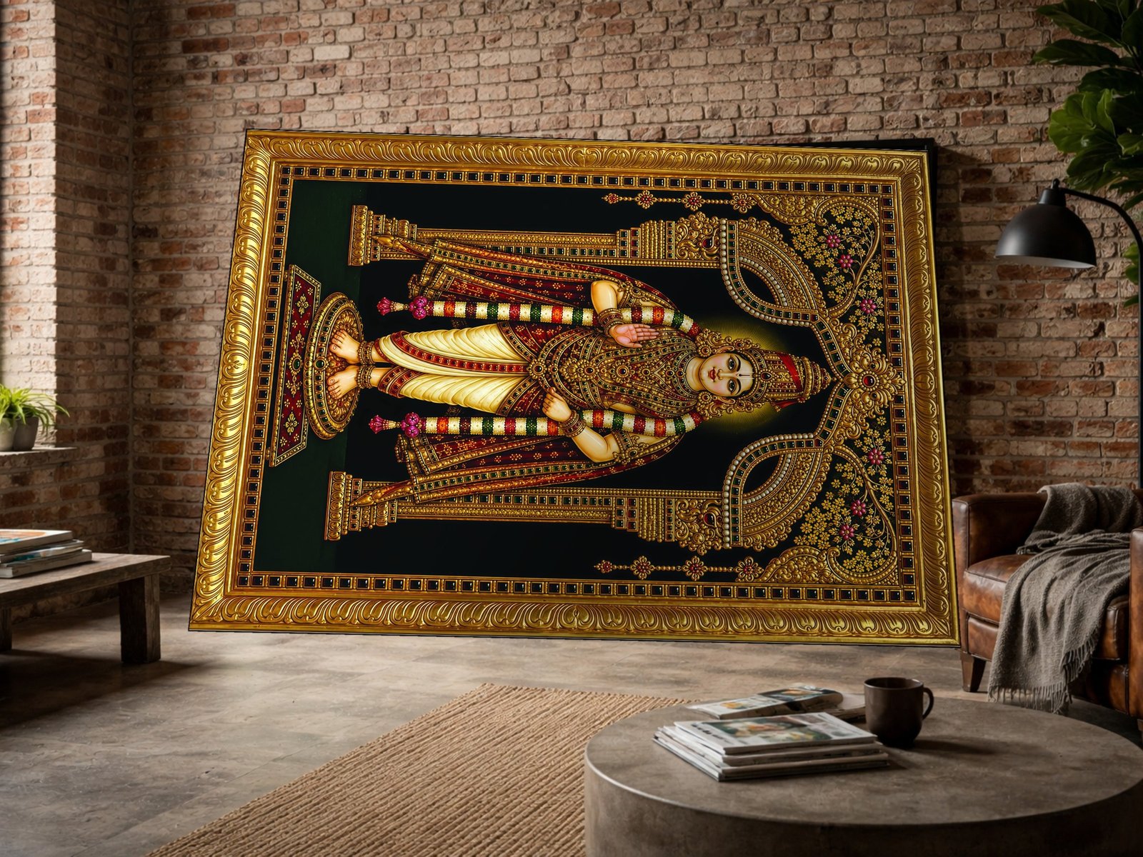 Tanjore Golden Deity canvas wall art placement