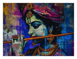 Krishna Flute Collage Art Canvas Wall Art 3x4 Feet – Floating Frame – Premium Digital Canvas Print – Living Room & Home Spiritual Wall Décor
