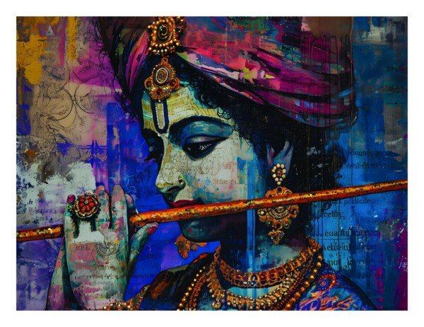 krishna flute collage art canvas wall art