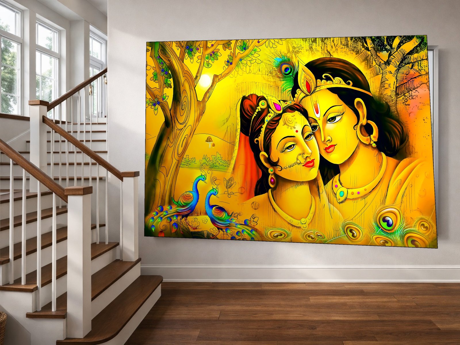 Golden Radha Krishna Duet canvas wall art placement