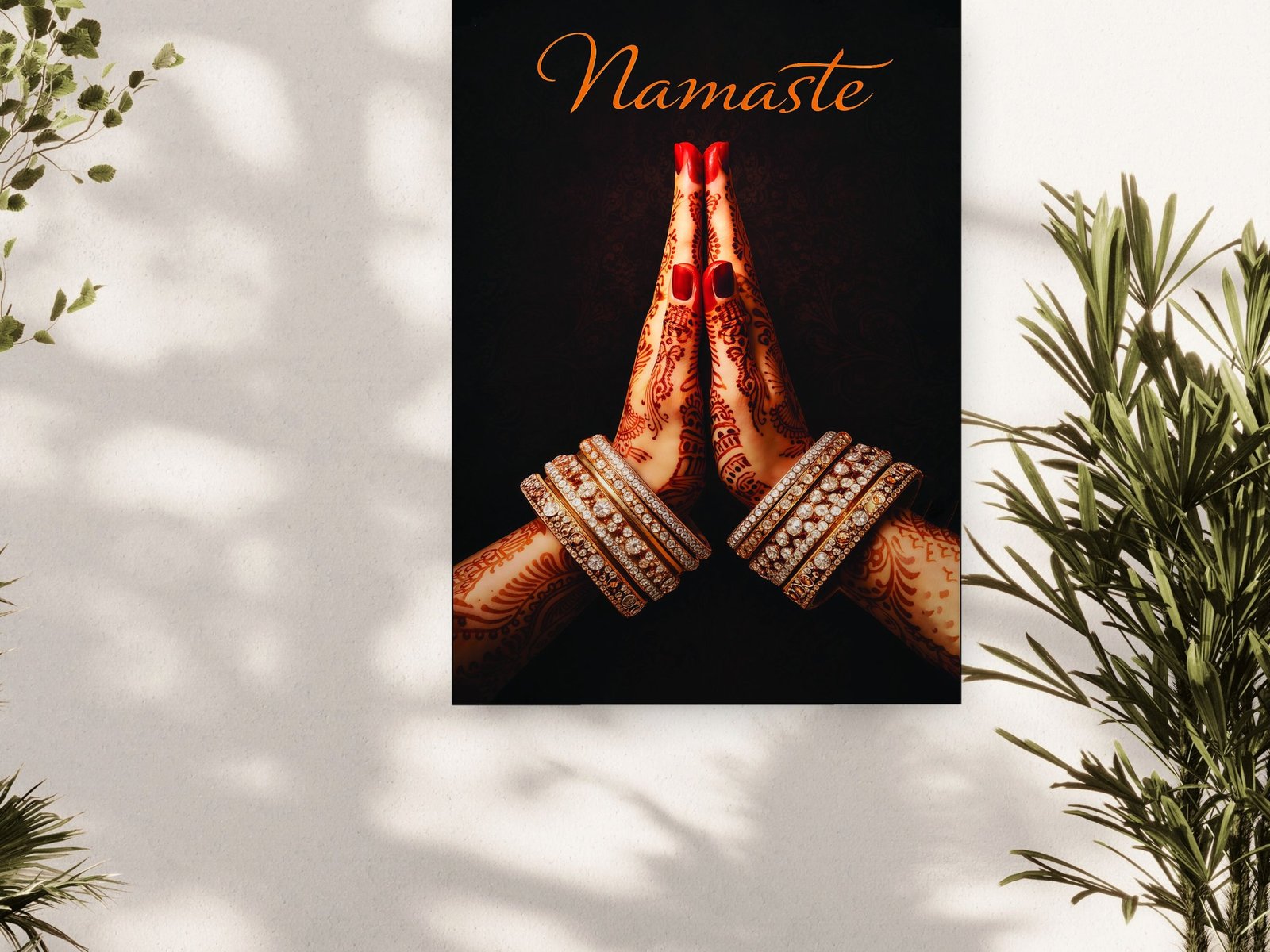 Namaste Henna Hands canvas wall art placement