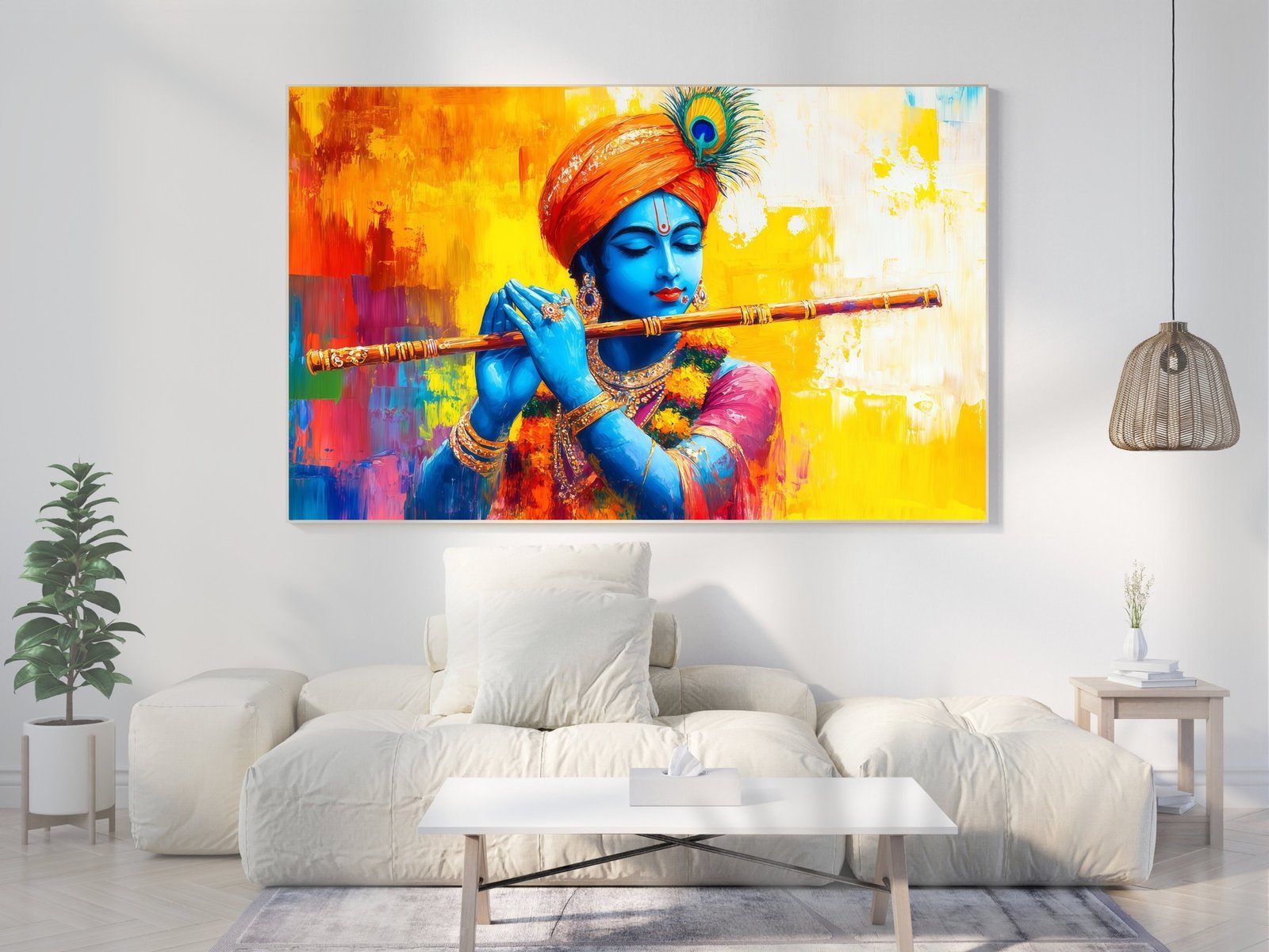 Krishna Playing Flute framed canvas wall art