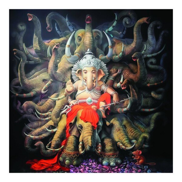 ganesha with elephants canvas wall art
