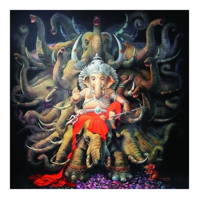 ganesha with elephants canvas wall art