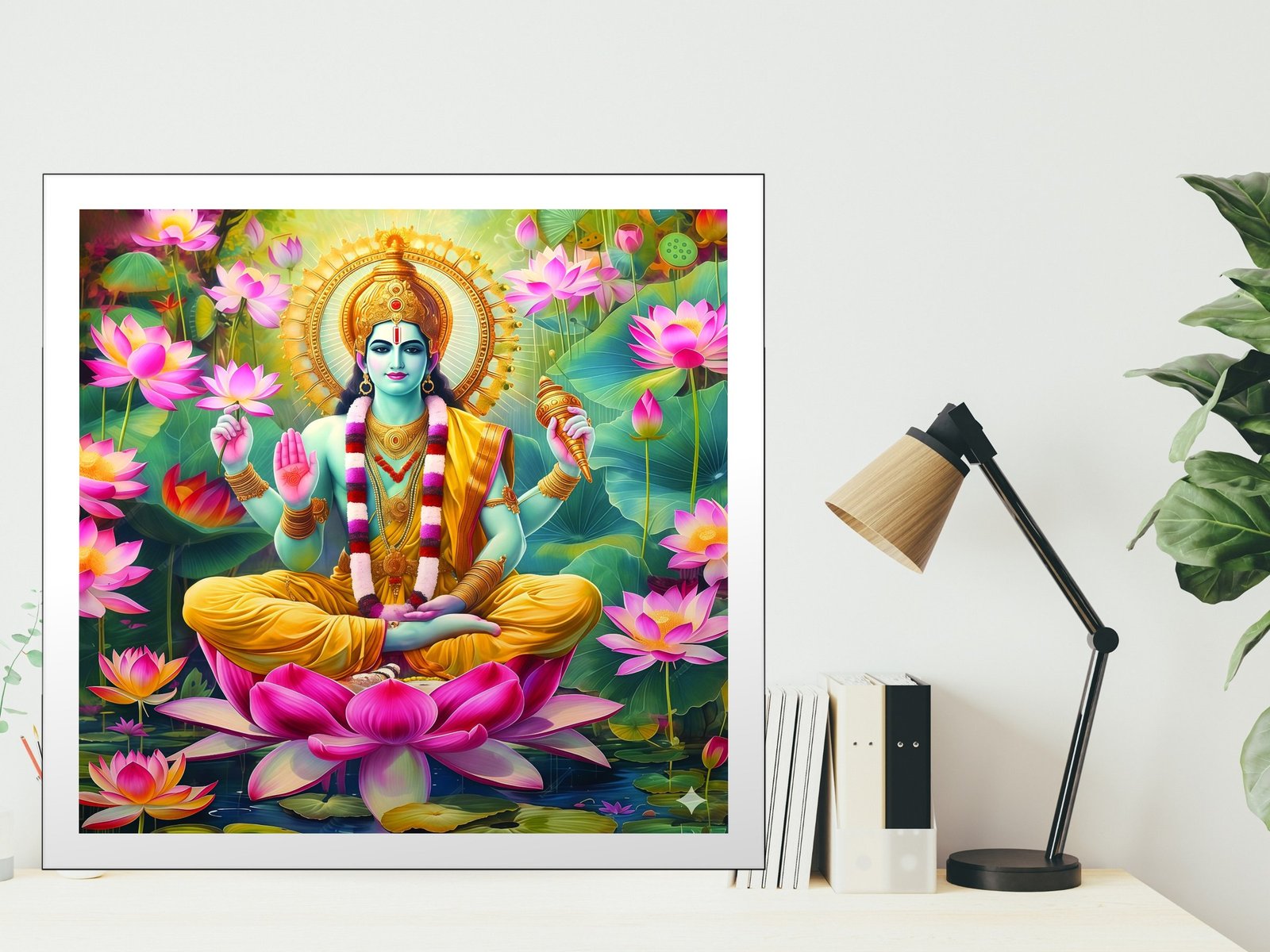 Narayana on Lotus framed canvas wall art