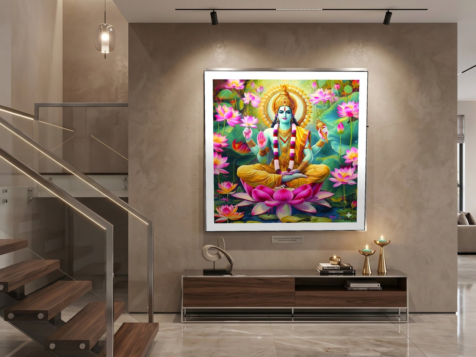 Narayana on Lotus canvas wall art placement