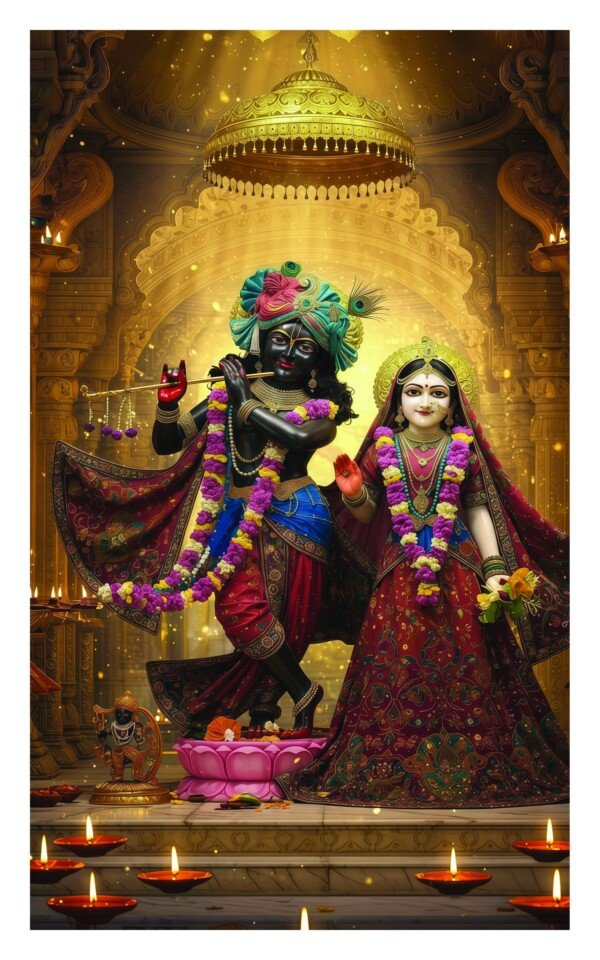 radha krishna temple scene canvas wall art